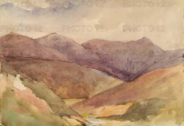 Landscape with Figure Sitting on Hillside, c1840s. Creator: John Phillip.