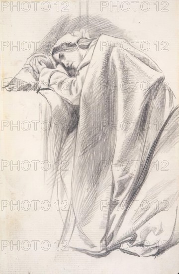 Study of a Draped Female Figure, Reclining, c1843-1891. Creator: Charles Samuel Keene.