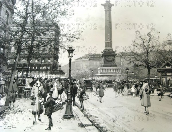 Place de La Bastille, 1925-1941. Creator: Eugene Galien-Laloue.