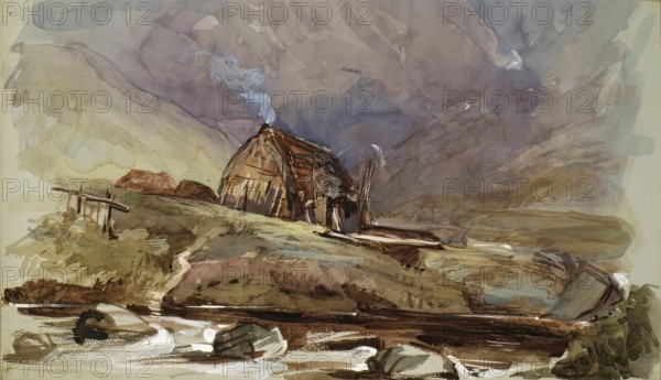 Cottage and Stream, c1840s. Creator: John Phillip.