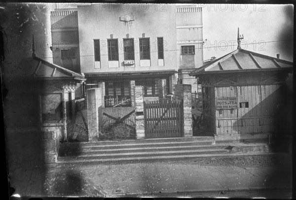 Entrance to Sandown Pier cordoned off with barbed wire, Sandown, Isle Of Wight, 1940-1950. Creator: George R Long.