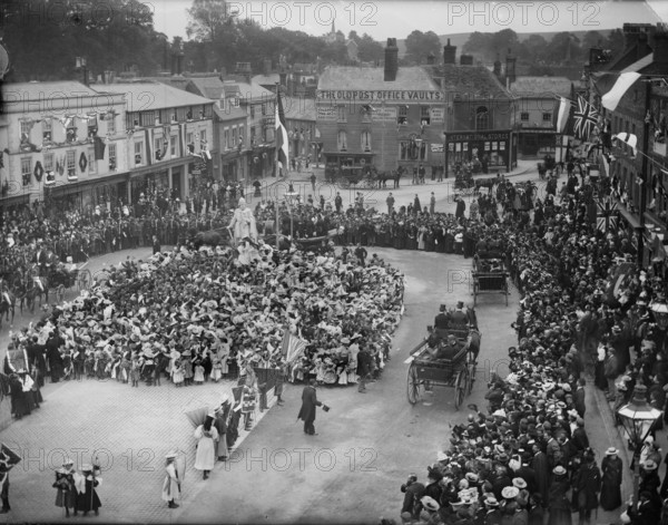 Crowds in Market Place watching the visit of Edward, Prince of Wales, Wantage, Oxfordshire, 1898. Creator: Henry Taunt.
