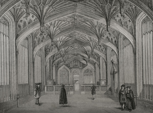 Oxford University classroom, England, 14th century, (1877). Creator: Unknown.