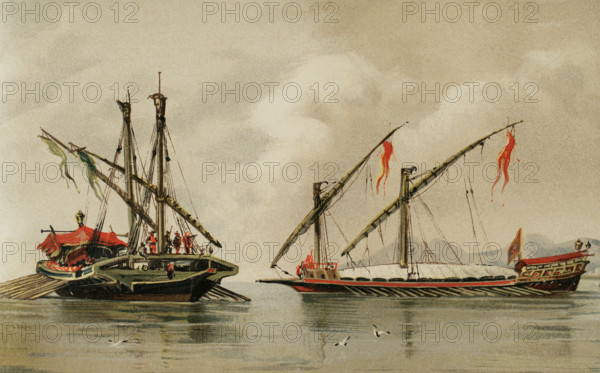 16th century galleys, 1879.  Creator: Unknown.