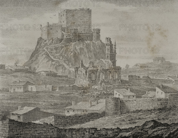 General view of the Castle of Segura from the path to Courts, Segura de los Baños, Spain, 1870.  Creator: Unknown.