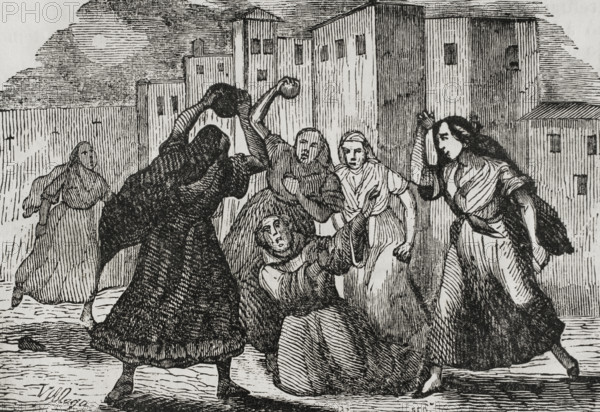 First Carlist War (1833-1840): Women killing friars, 1835, (1845).  Creator: Unknown.