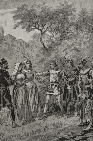 French soldiers outraging a young Sicilian noblewoman, Sicilian Vespers, 1282, (1890).  Creator: Unknown.