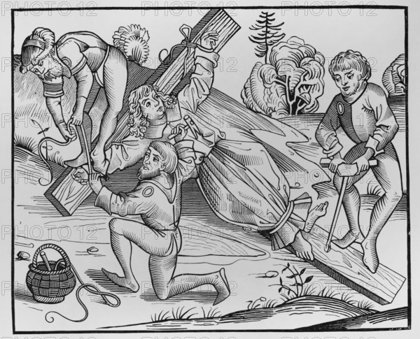 Legend of the infant Richard of Pontoise, (c1170-1179) crucified by Jews, 1493, (1878).  Creator: Unknown.