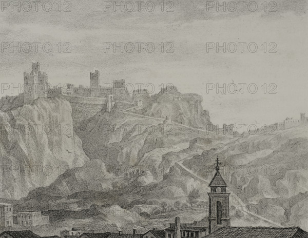General view of the Templar castle, Castellote, Teruel province, Region of Maestrazgo, Spain, 1870.  Creator: Unknown.