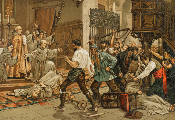 Slaughter of friars, Madrid, 17 July 1834, (1893). Creator: Unknown.