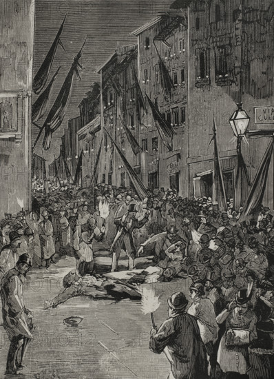 Explosion of an Orsini bomb in Via Guelfa, Florence, Italy, 1878.  Creator: Unknown.