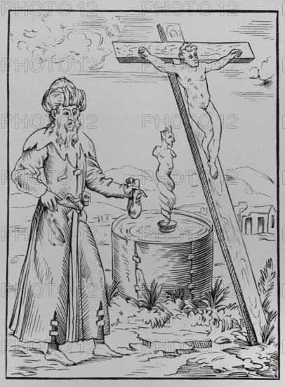 Legend of the Jew calling the devil from a vessel of blood, 1560, (1878).  Creator: Unknown.