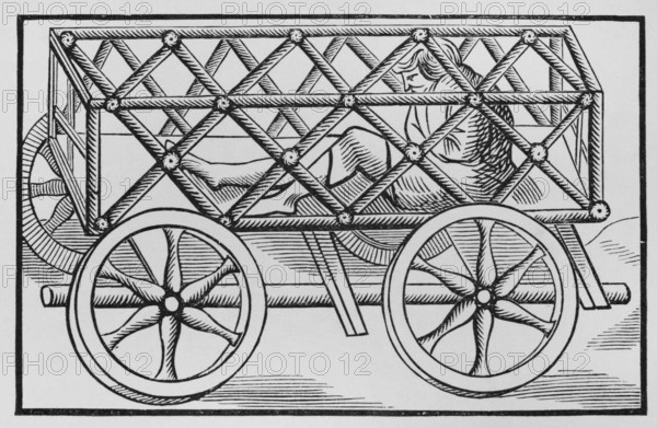Movable iron cage, Medieval torture, (1878).  Creator: Unknown.