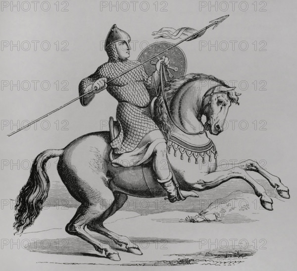 Knight wearing hauberk, Middle Ages, (1877).  Creator: Unknown.