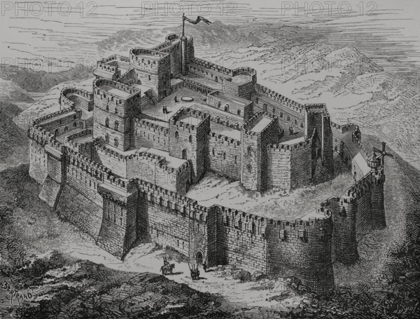 Krak des Chevaliers, Syria, 1877.  Creators: Jules Jean Marie Joseph Huyot, Antoine Valerie Bertrand.