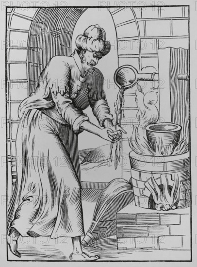 The gipsy who washed his hands in molten lead, 1560, (1878).  Creator: Unknown.
