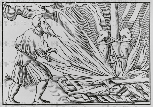 Torture by fire, 1552, (1878).  Creator: Unknown.