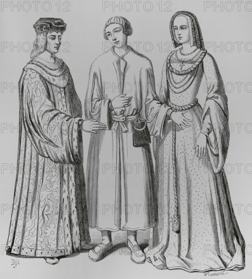 Costume of a lord or rich bourgeois, of a bourgeois or merchant...of the time of Louis XII, 1878. Creator: Unknown.