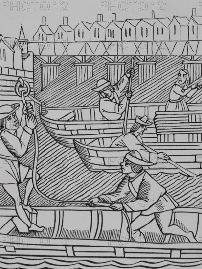 Toll under the bridges of Paris, 1500, (1878).  Creator: Unknown.