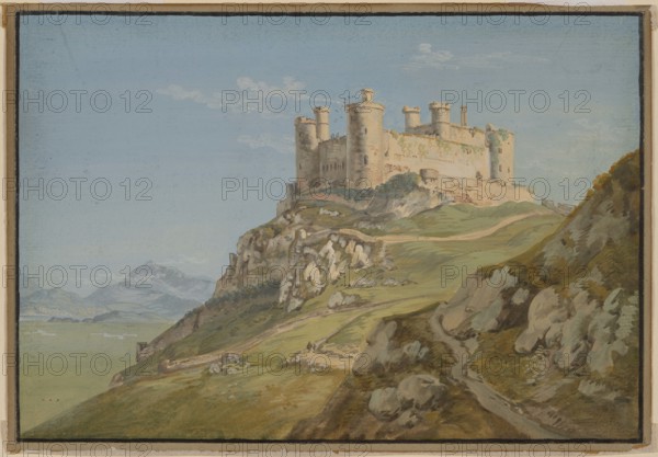 Harlech Castle in Meirionethshire with Snowdon at a distance, 1771. Creator: Paul Sandby.