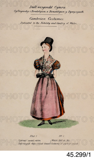 Cambrian Costumes series No. 1, 19th century.  Creator: Lady Llanover.