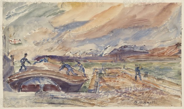 Coal Barge Embarking, c1940s. Creator: Thomas Hennell.