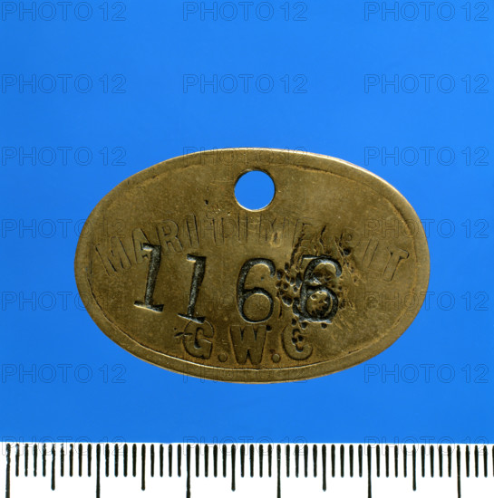 Maritime Colliery, lamp check (brass), c1890-1910. Creator: Unknown.