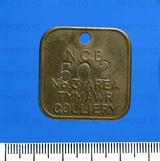 Tymawr Colliery, lamp check (brass), after 1947. Creator: Unknown.