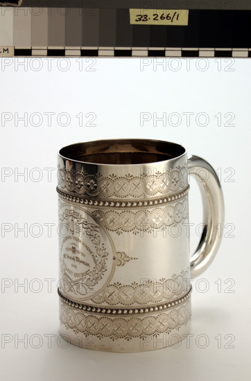 Daily Telegraph Welsh Miners' Fund, silver tankard, 1877. Creator: Unknown.