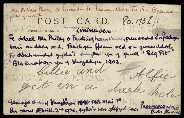 William Philby's first day at Big Pit, 1903. Creator: Unknown.