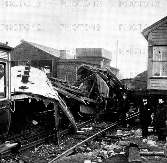The Railway Disaster at Chelford, near Crewe: some of the wrecked carriages, 1895. Creator: B. R. Leech.