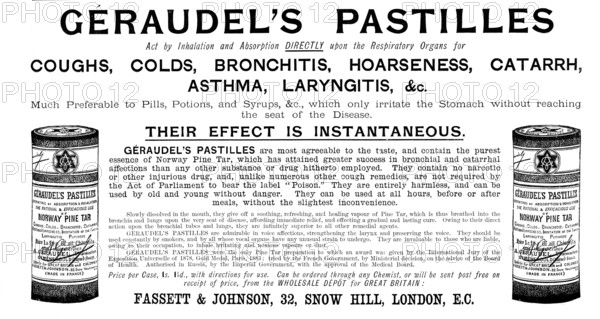 Advertisement for Géraudel's Pastilles, 1895. Creator: Unknown.