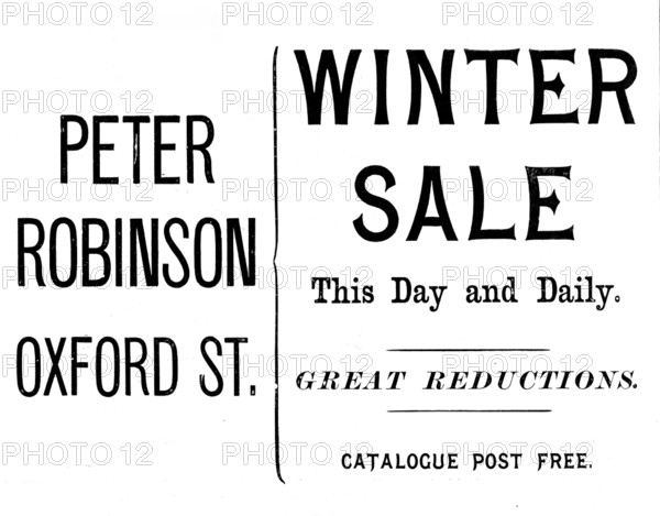 Advertisement for Peter Robinson's winter sale, 1895. Creator: Unknown.