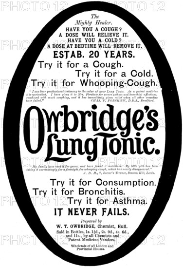 Advertisement for Owbridge's Lung Tonic, 1895. Creator: Unknown.