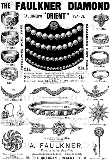 Advertisement for A. Faulkner, Manufacturing Jeweller, 1895. Creator: Unknown.