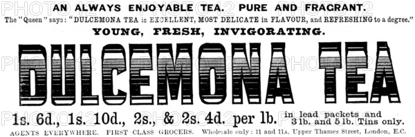 Advertisement for Dulcemona Tea, 1895. Creator: Unknown.