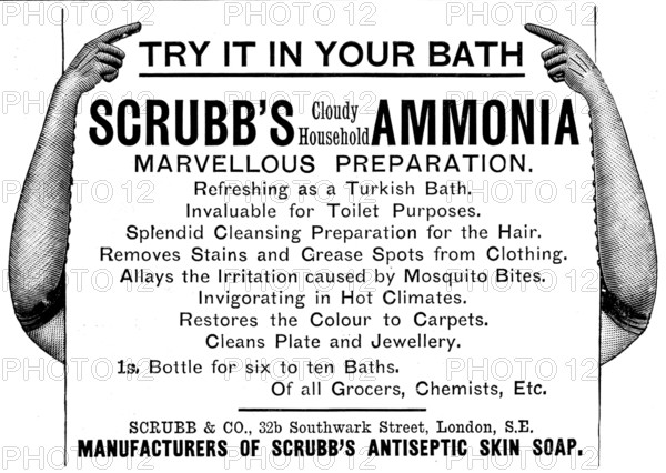 Advertisement for Scrubb's (Cloudy Household) Ammonia, 1895. Creator: Unknown.