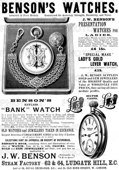 Advertisement for Benson's Watches, 1895. Creator: Unknown.