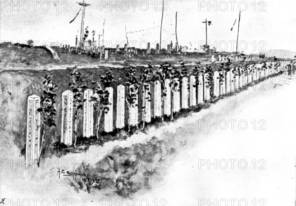 Japanese cemetery for soldiers at Chemulpo, 1895. Creator: George Meisenbach.