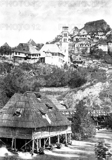 Ten Days in Bosnia - Jajce: view from the River Pliva, 1895.  Creator: Andre & Sleigh.