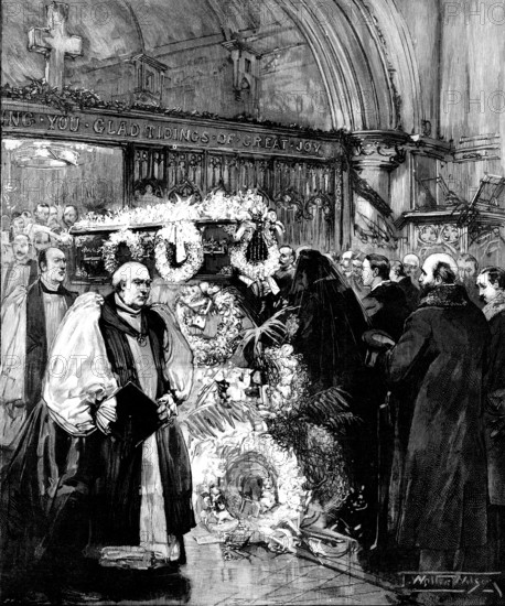 Funeral of Lord Randolph Churchill: the scene in Woodstock Church, 1895. Creator: P Naumann.