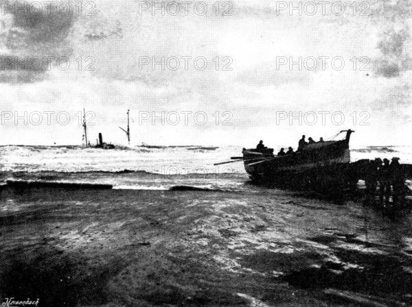 Wreck of the "Escurial" at Portreath, and loss of ten men, on January 25, 1895. Creator: John Charles Burrow.