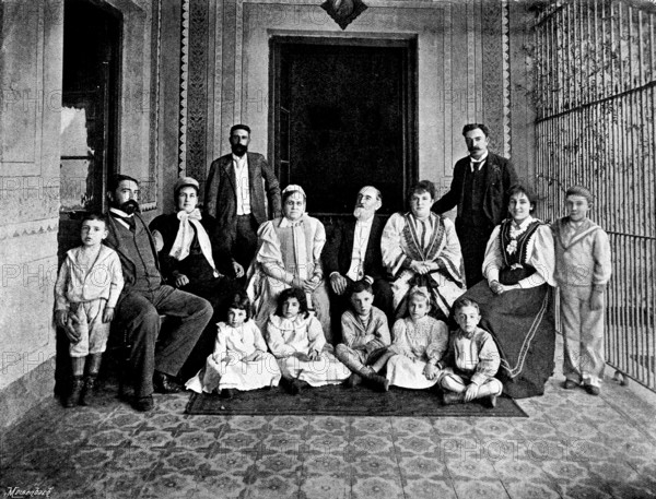 Señor Saenz Peña and members of his family, on the ex-president's seventy-third birthday, 1895. Creator: Adrian Lundstrom.