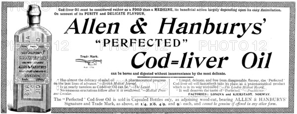 Advertisement for Allen & Hanbury's "Perfected" Cod=liver Oil, 1895. Creator: Unknown.