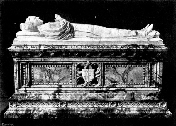 Monument to Bishop Claughton, to be placed in the North Transept of St. Albans Abbey, 1895. Creator: George Meisenbach.