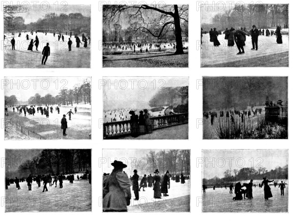 Skating in London: Regent's Park, The Serpentine, and Highgate Ponds, 1895.  Creator: Russell & Sons.