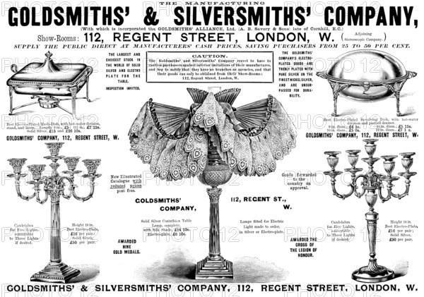 Advertisement for the Goldsmiths' & Silversmiths' Company, 1895. Creator: Unknown.