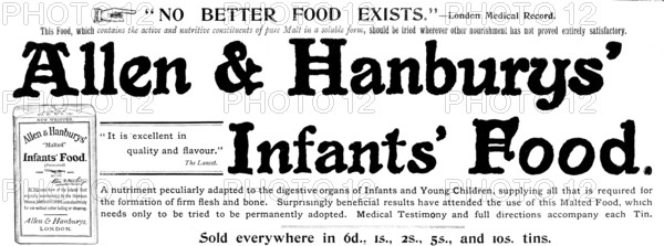 Advertisement for Allen & Hanbury's Infants' Food, 1895. Creator: Unknown.