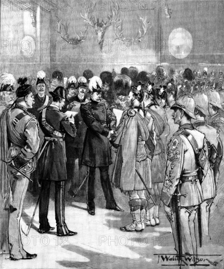 Presentation of Long Service Medals to volunteers, London Scottish Drill Hall, Westminster, 1895. Creator: Unknown.