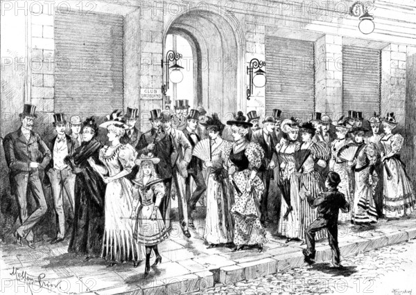 The Fashionable Promenade in Montevideo: outside the Club Uruguayo, 1895. Creator: Melton Prior.